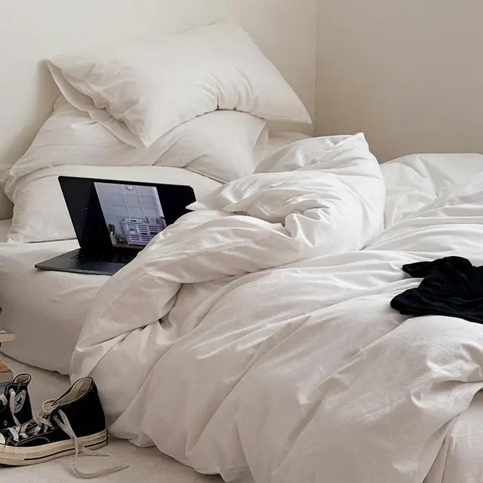 Bonenjoy-Parure de lit 100% coton, ensemble de draps simples, queen size, king size, linge de lit respectueux de la peau