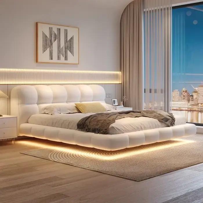 Lit double en bois avec organisateur de rangement 180x200cm Ensemble complet de chambre à coucher : Lit King Size