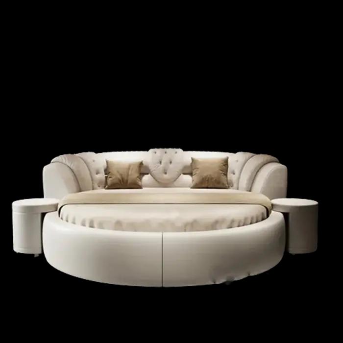 Grand Lit Double Rond de Style Européen Moderne et Minimaliste, Mobilier de Luxe pour Chambre à Couc