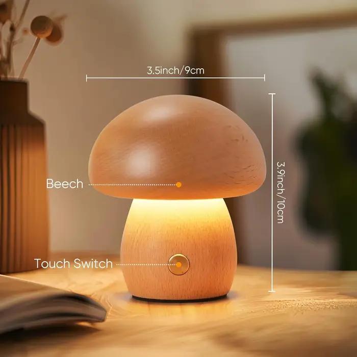 Champignon LED veilleuse réglable en bois chambre lampe de Table de chevet avec interrupteur tactile