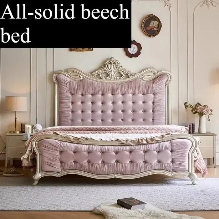 Lit double Queen Size avec cadre et têtes de lit de style français