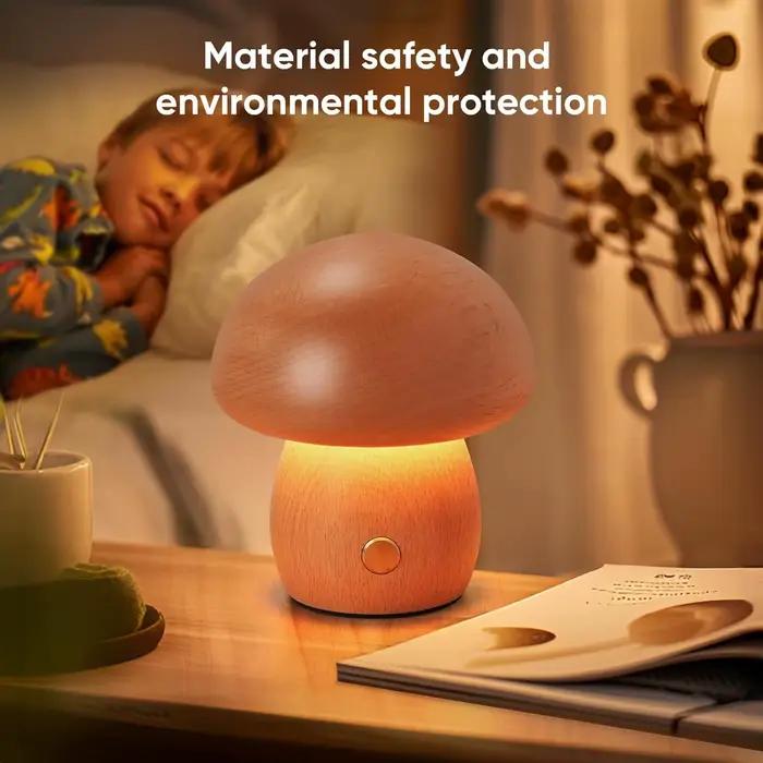 Champignon LED veilleuse réglable en bois chambre lampe de Table de chevet avec interrupteur tactile