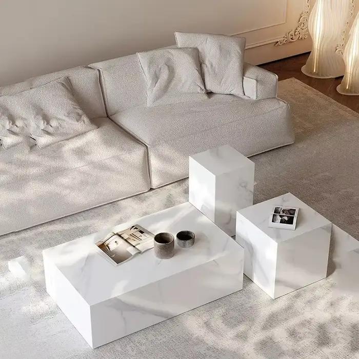 Chambre Table en marbre De luxe blanc Unique minimaliste canapé Table d'appoint carré esthétique Mes
