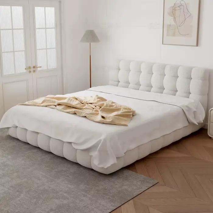 Lit double moderne 180x200cm en bois pour adultes, lit d'hôtel simple, ensemble complet de meubles de chambre à coucher