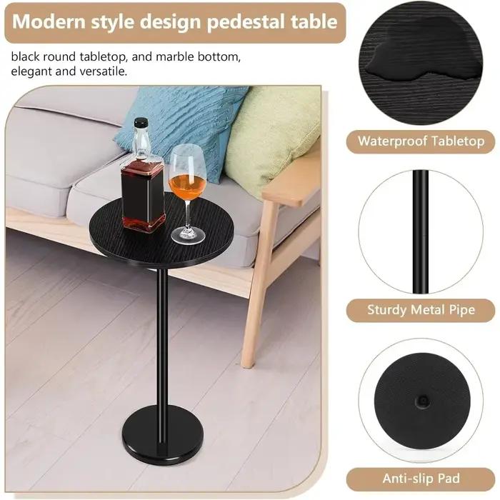 Table d'appoint ronde moderne sur pied en marbre – Petite table de cocktail pour patio, canapé et ch