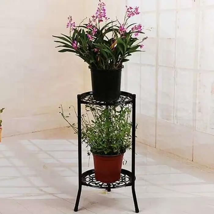 Étagère de support de plante en métal élégant à deux couches, porte-plante en pot, supports de pot d