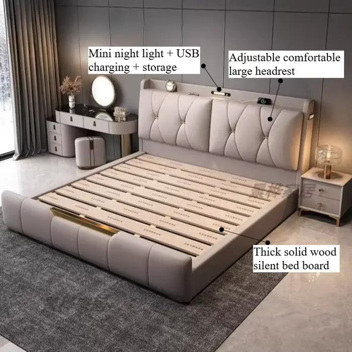 Chambres à coucher : Lit double avec éclairage de nuit et rangement