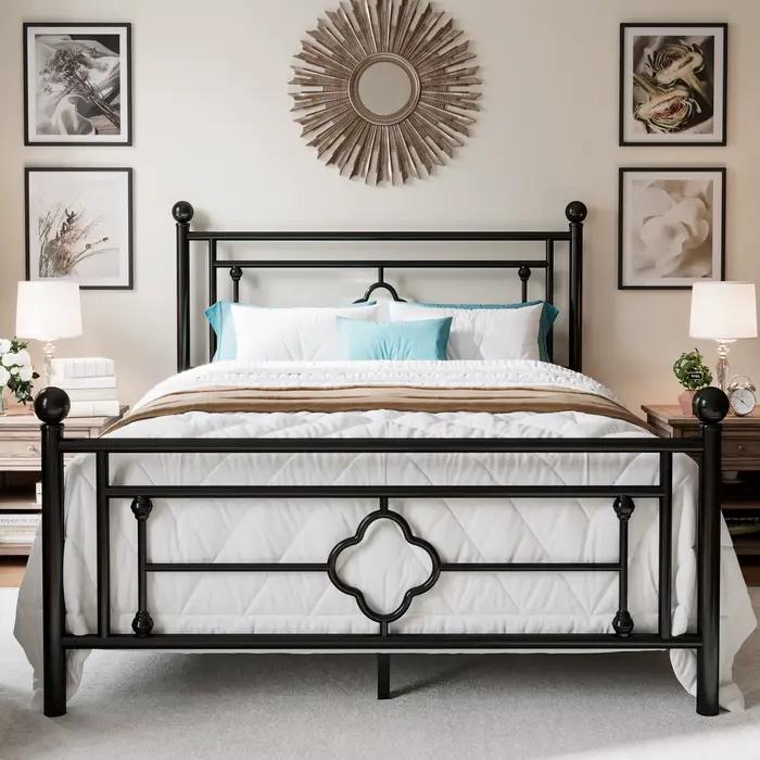OMIC-Cadre de lit à plateforme en métal de 14 pouces, style victorien vintage, planche et pied de sa