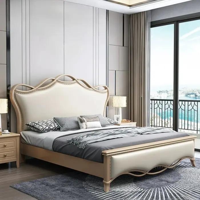 Lit double américain grand format en bois massif
