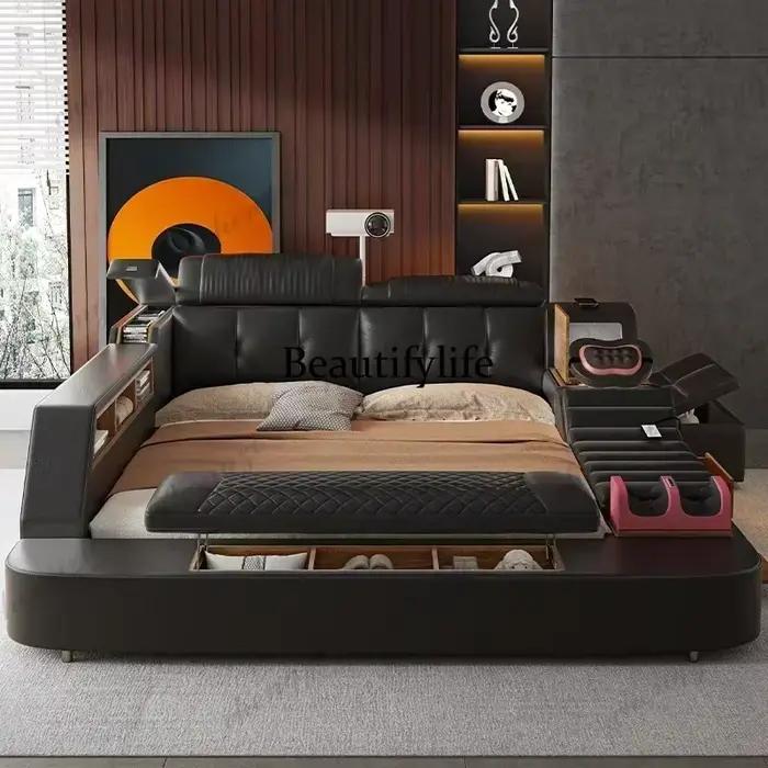 Lit double king size noir M9344 avec tiroirs de rangement