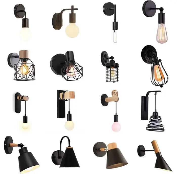 Appliques murales en bois nordique, lampe de chevet noire créative moderne E27, suspension LED, éclairage domestique, décoration de chambre