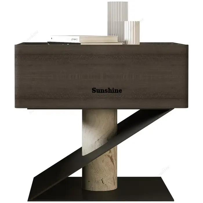 Table de chevet minimaliste en bois massif TS, table de chevet design avec plateau en marbre naturel