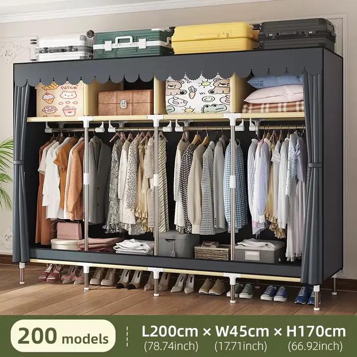 Armoire, chambre à coucher à domicile, assemblage facile, tuyaux en acier robustes et durables, sall