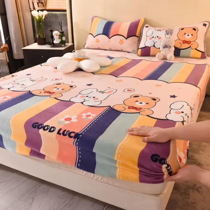 Drap-housse élastique en polyester pour lit Queen ou Double, housse de matelas chaude, velours doux,