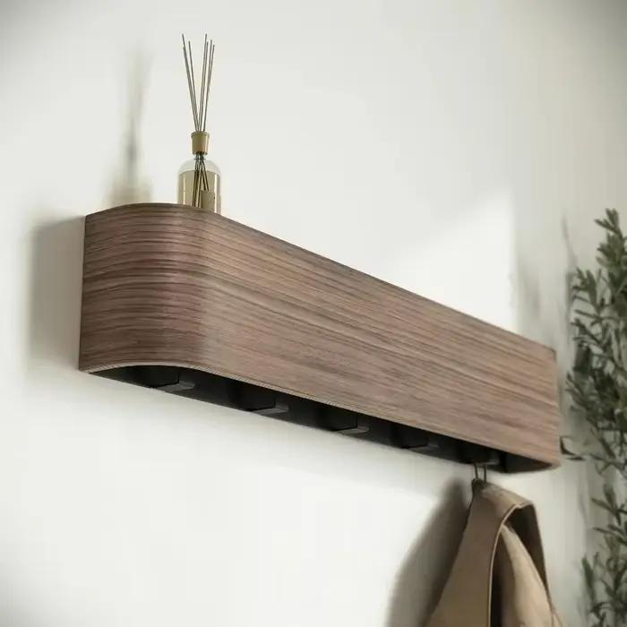 Porte-manteau mural en bois de noyer-cintre esthétique minimaliste moderne