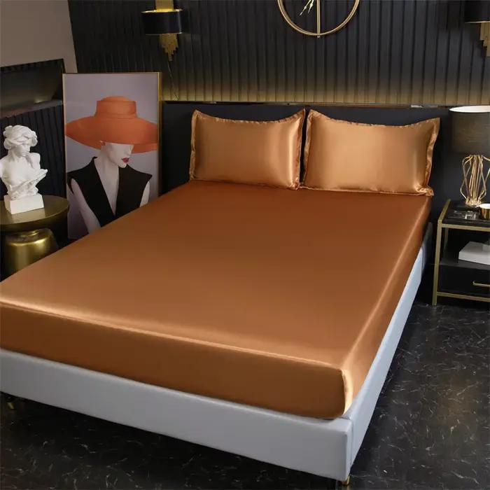 Drap-housse en satin 100% polyester effet rayonne pour matelas King et Queen couleur unie élégante pour literie chambre confort luxueux
