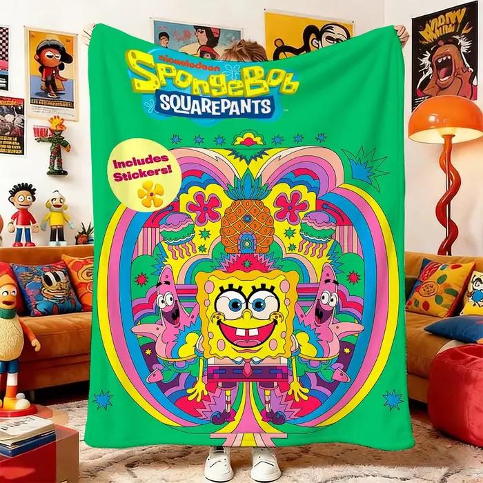 Couvertures et Plaids, Plaid en peluche moelleux S-SpongeBob, Couvre-lit pour lit, Décoration d'inté