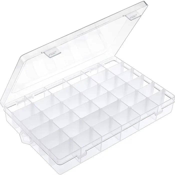 Boîte de rangement en plastique transparent à 36 grilles, avec compartiments réglables, pour ranger
