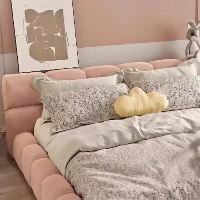 Lit double avec cadre, tête de lit esthétique, tables de chevet pour enfants, rangement intégré, mobilier de salon, accessoires pour la maison