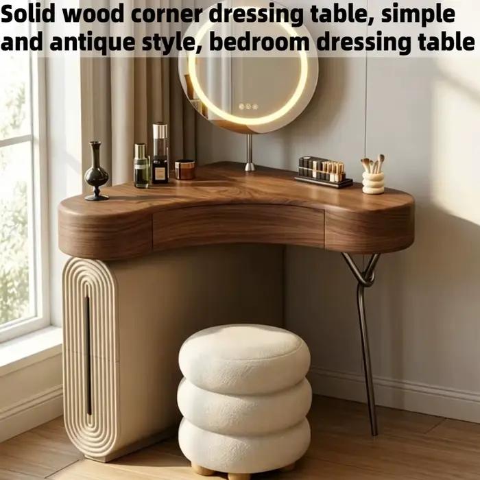 Coiffeuse d'angle en bois pour chambre à coucher avec miroir LED et tabouret