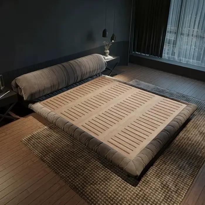 Lit moderne 200x220cm avec cadre en bois gris, lit double plateforme, lit tatami au sol, lit queen, meubles italiens de luxe