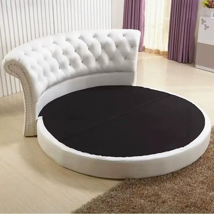 Lit de rangement double rond nordique moderne pour chambre à coucher