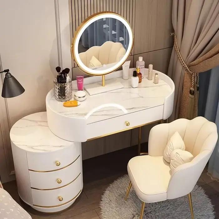 Table de vanité de luxe pour femmes, grand tabouret d'étude européen, rose et blanc, meubles de mais