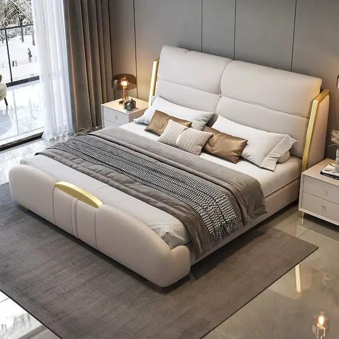 Sommeil fantaisie lit luxe nordique tête de lit Queen Size tables de nuit cadre Muebles Para dortoir