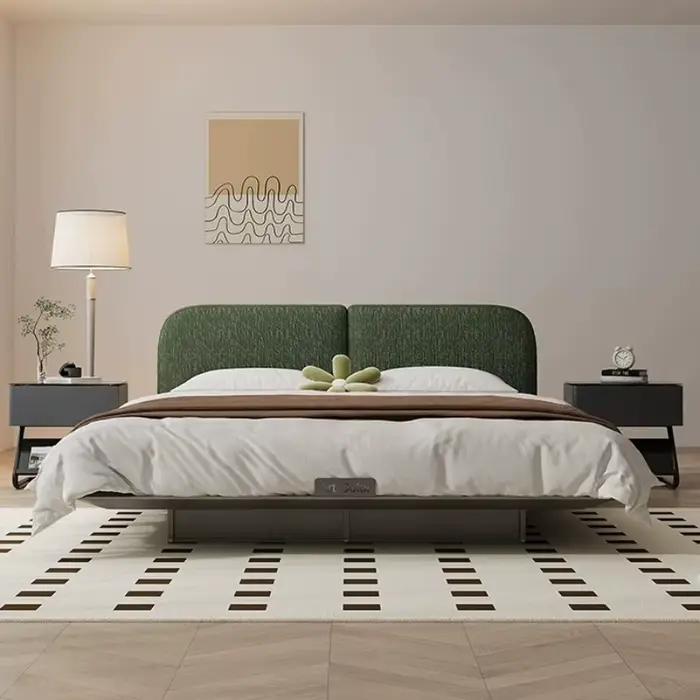 Lit flottant moderne 180x200cm avec rangement intégré, cadre en métal, gain de place, lit double futuriste