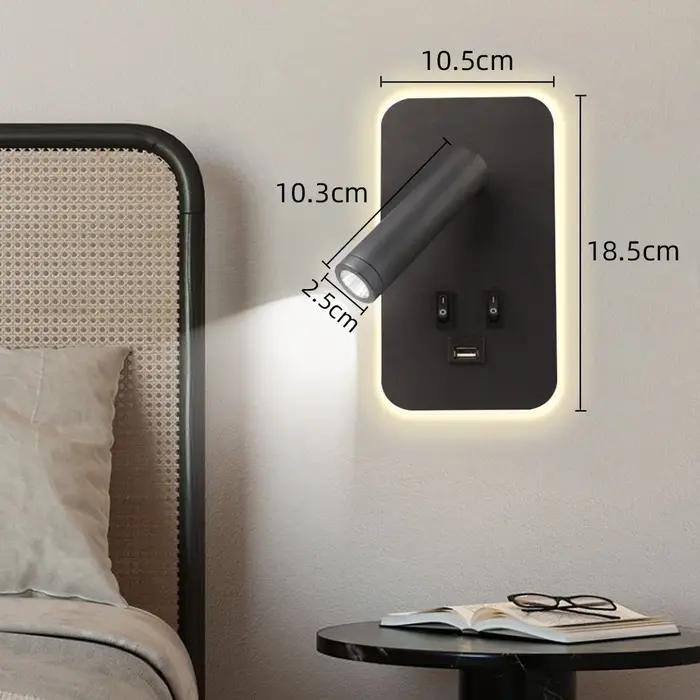 Lampe murale de lecture avec USB 13W, applique murale de chevet rotative, Double interrupteur, spots LED pour chambre à coucher