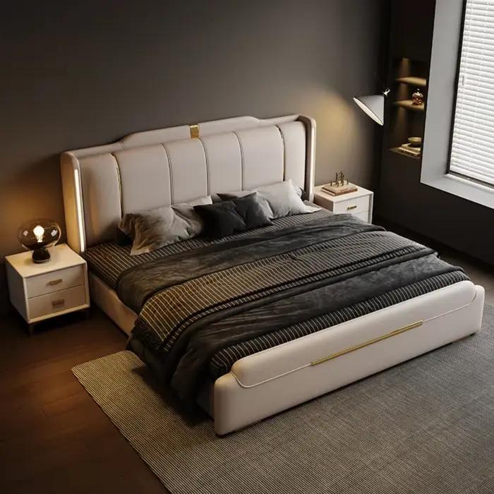Lit Double Moderne de Luxe Imperméable avec Rangement Multifonctionnel