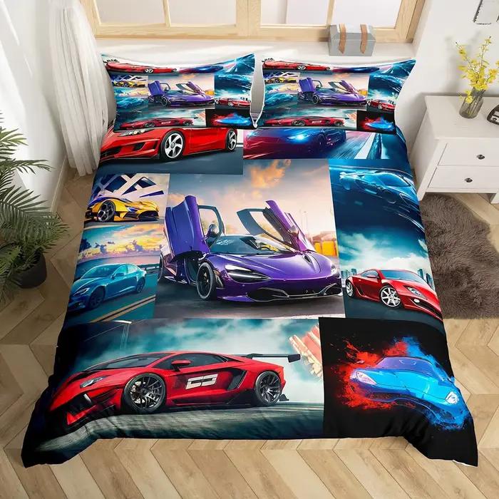 Parure de lit double pour voiture de sport pour garçons, housse de couette pour voiture de course, d