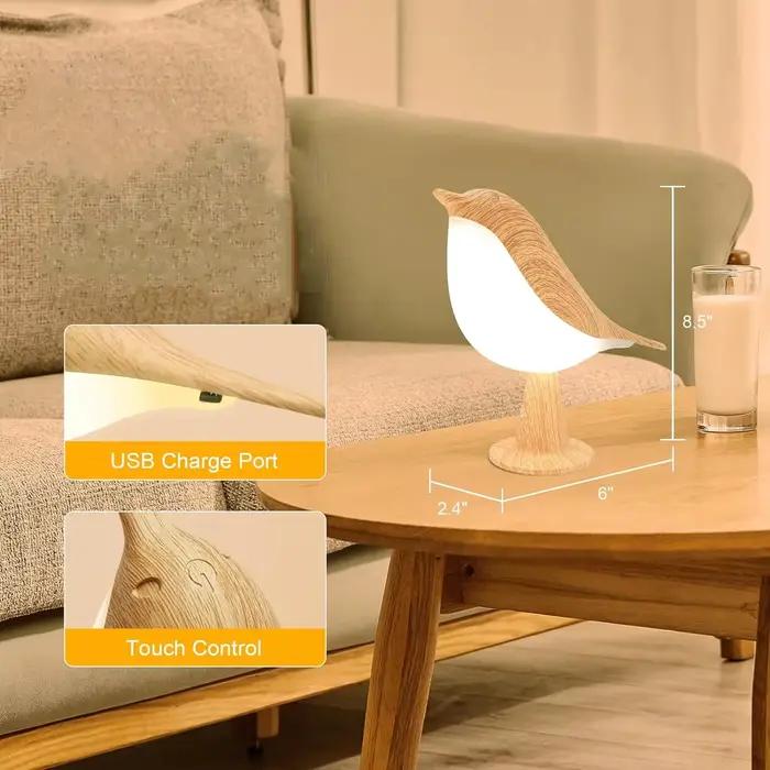 Lampe LED pour oiseaux à commande tactile, Art déco, 3 niveaux réglables, USB sans fil avec batterie Rechargeable, polyvalente pour toutes les pièces, 1 pièce