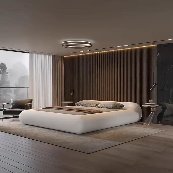 Cadre de lit Queen Size blanc avec tête de lit minimaliste