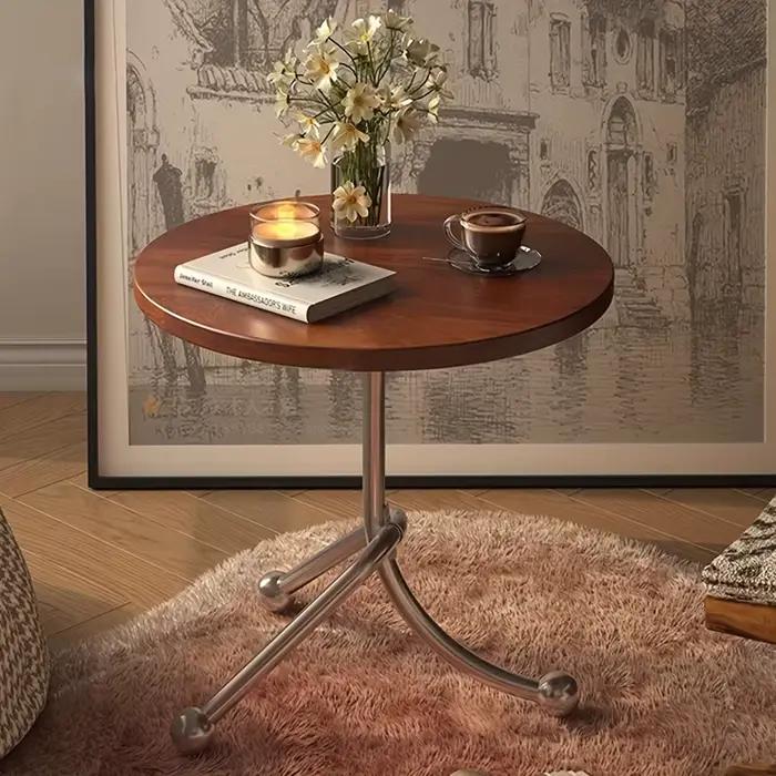 Table d'appoint ronde vintage avec pieds en métal et plateau en bois, table d'appoint pour salon, ch