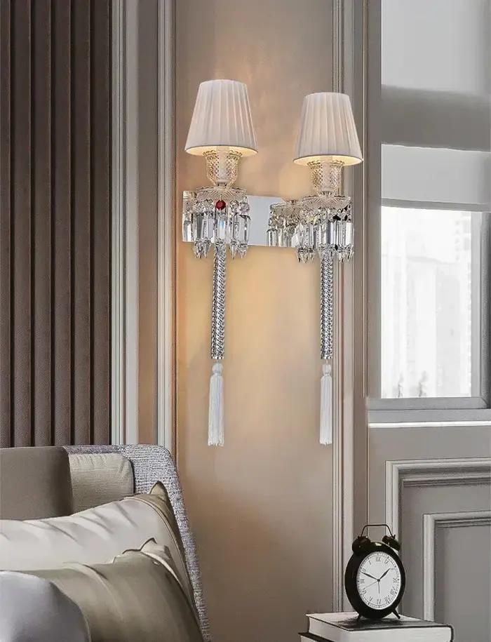 Tête de lit en cristal applique Style européen Villa chambre salon salle à manger luxe miroir phare rétro décoration murale