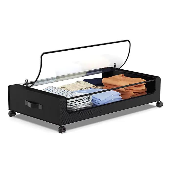 Conteneur de rangement sous lit avec couvercles et roulettes, bacs de rangement multifonctionnels po
