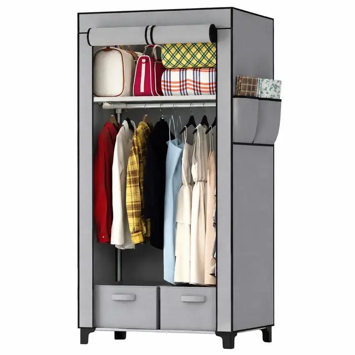 Armoire en toile grise avec 2 barres de suspension