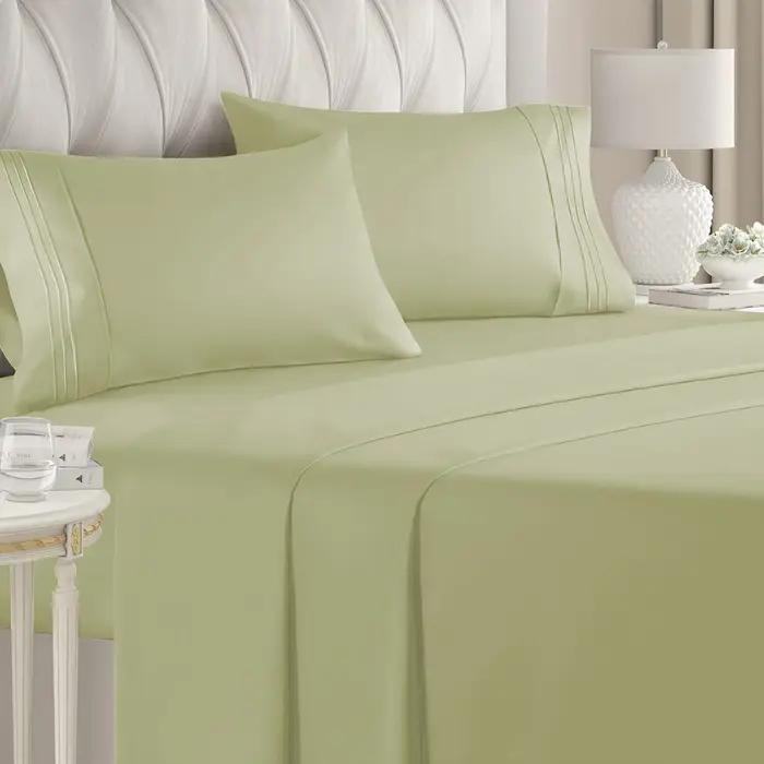 Battilo draps de lit Double 4 pièces ensemble drap plat ajusté avec taie d'oreiller luxe microfibre King Queen