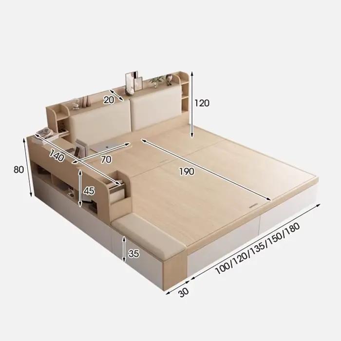 Lit minimaliste en bois esthétique japonais Double espace De rangement lit tables De nuit Tatami Somieres Y Marcos De Cama meubles De chambre