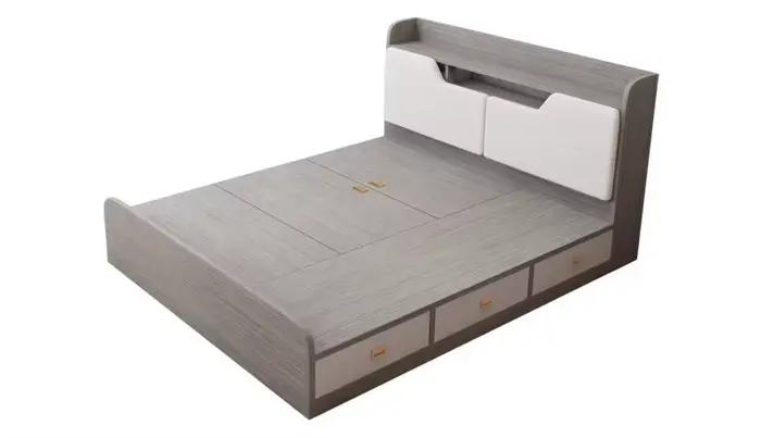 Lit Moderne Multifonctionnel avec Rangement Esthétique 150x200cm, Cadre de Lit Tatami, Camarotes pou
