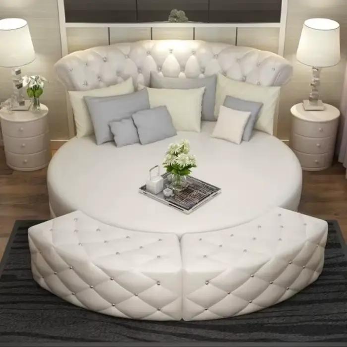 Lit de rangement double rond nordique moderne pour chambre à coucher
