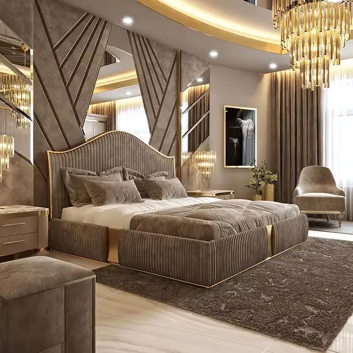 Lit King Size, vente en gros, ensemble de meubles de chambre à coucher d'hôtel, lits rembourrés luxu