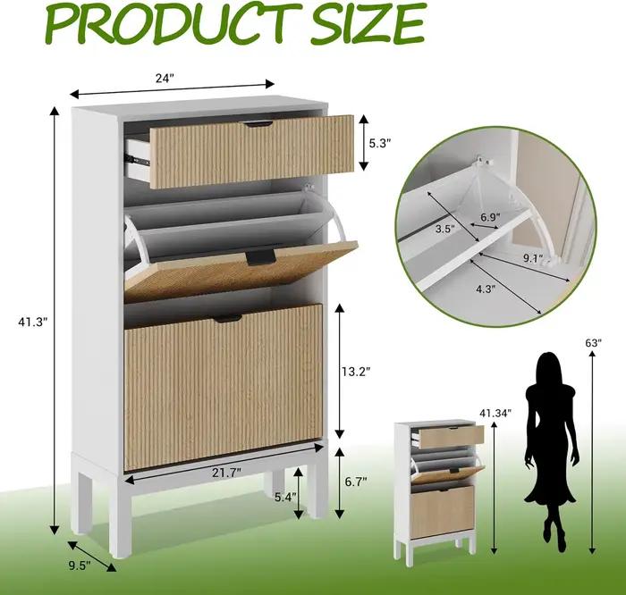 Armoire de rangement pour chaussures avec 2 tiroirs rabattables, organisateur de chaussures cannelé