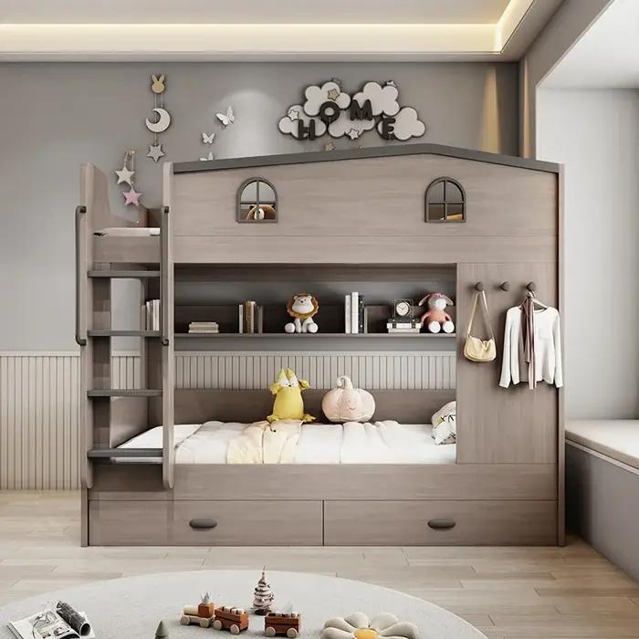 Lit superposé enfants avec tiroir de rangement loft lit double escaliers d'escalade cadres complets