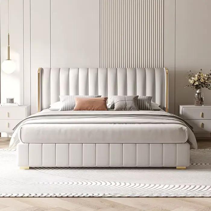 Lit Double Simple violet tissu blanc personnalisé nordique moderne rangement Loft lits chambre 180X200 Cm Letto Matrimoniale meubles
