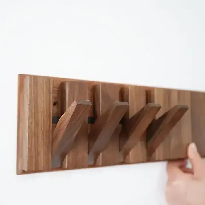 Porte-manteau mural suspendu, porte d'entrée sans poinçonnage, organisateur de vêtements en bois mas