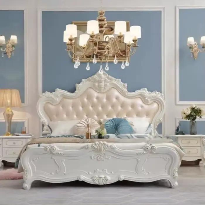 Lit double design nordique pour chambre d'adolescente, lit pour 2 personnes, cadre king size, table