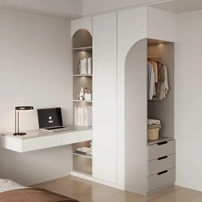 Armoire îlot gain de place avec bibliothèque et bureau intégré pour chambre à coucher