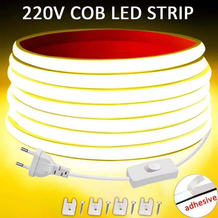 Bande Led COB haute luminosité 220V, ruban Flexible pour chambre à coucher, cuisine, éclairage extér
